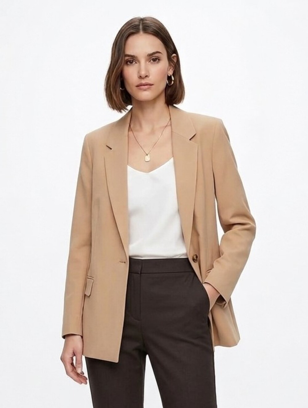 Tailored Tan Women's Blake Blazer - Classic Single-Button Jacket